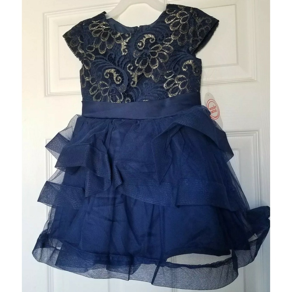 Wonder Nation Girls Holiday Dress Navy Gold Tulle size‎ 4 NEW